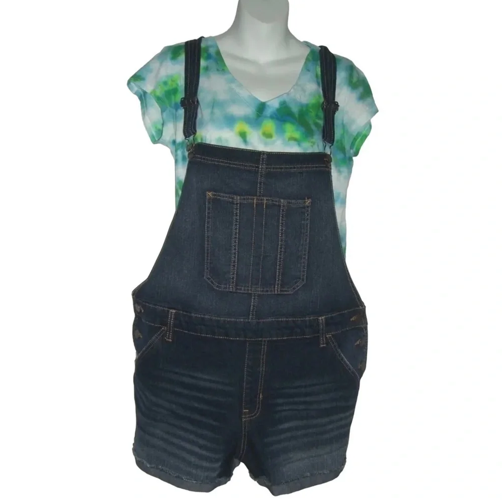No Boundaries Shortalls Blue Distressed Overalls Shorts Summer Plus Size XXL 2X